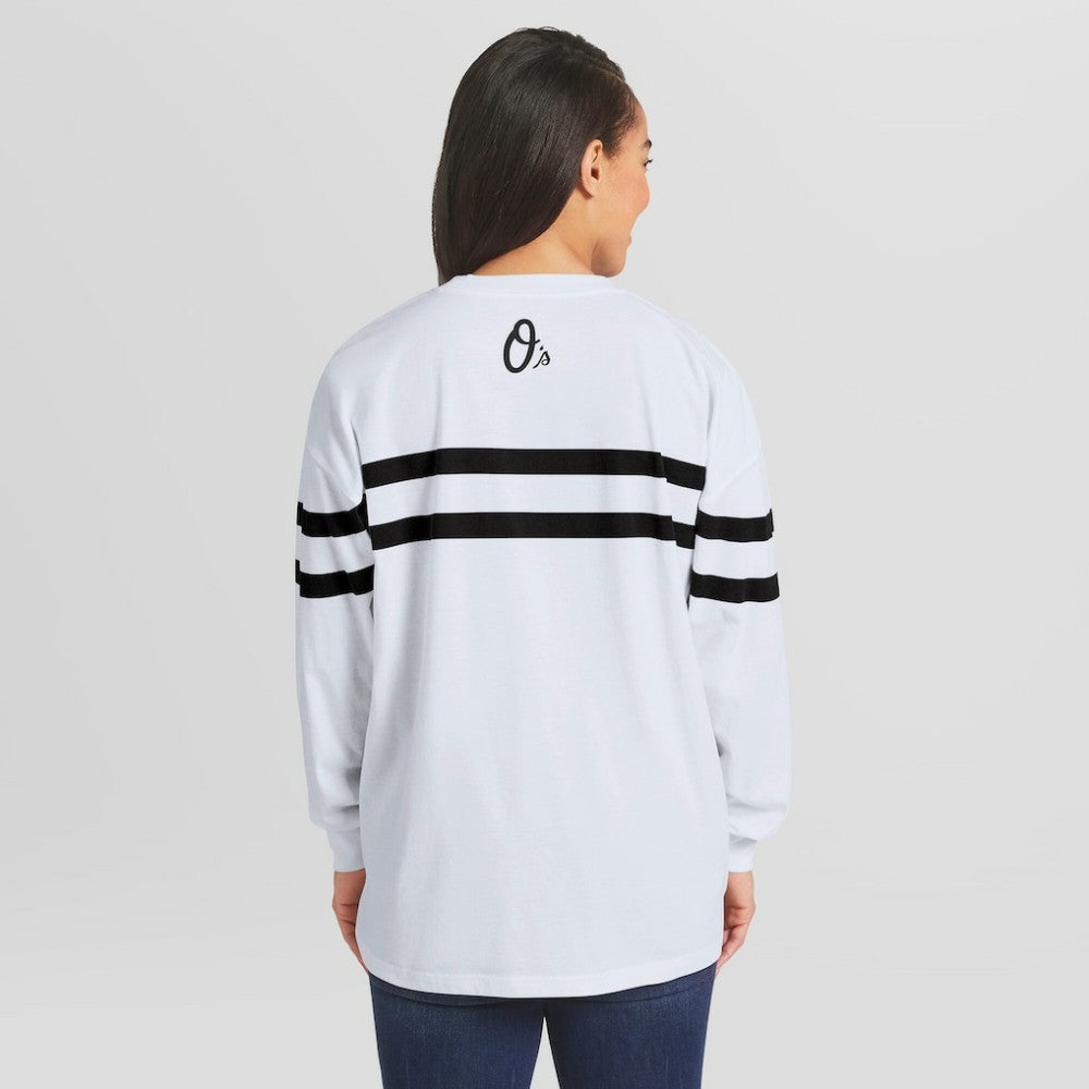 Baltimore Orioles WEAR by Erin Andrews Women's Oversized Long Sleeve Striped T-Shirt for sale