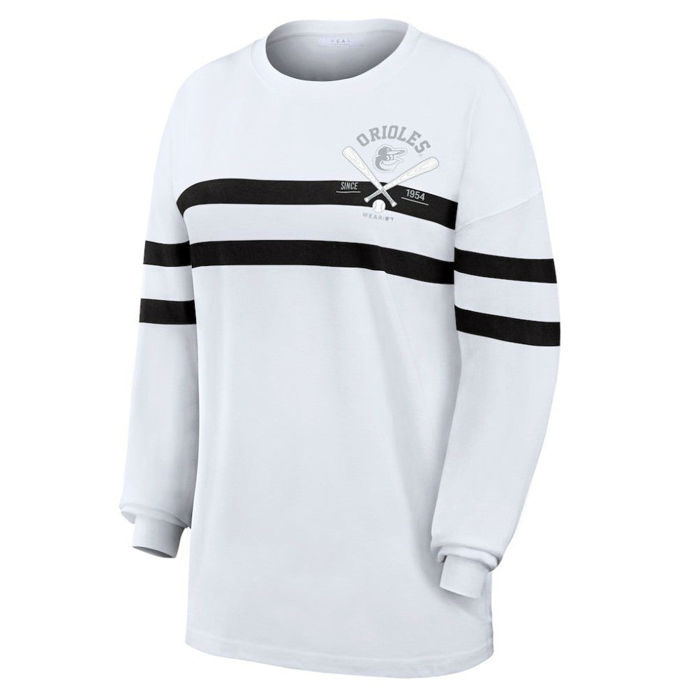 Baltimore Orioles WEAR by Erin Andrews Women's Oversized Long Sleeve Striped T-Shirt for sale