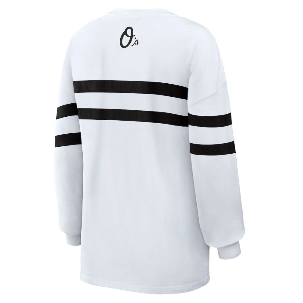 Baltimore Orioles WEAR by Erin Andrews Women's Oversized Long Sleeve Striped T-Shirt for sale