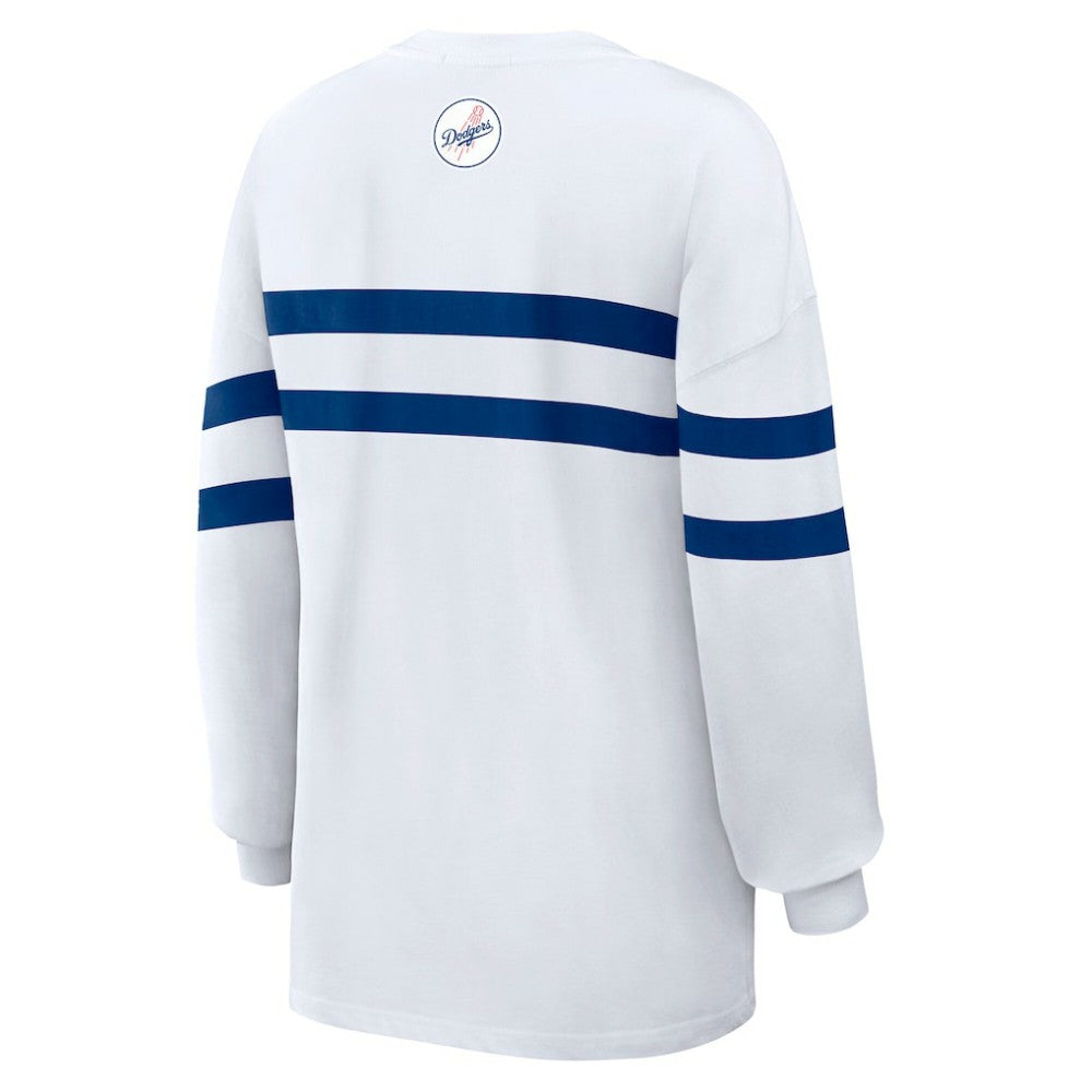 Los Angeles Dodgers WEAR by Erin Andrews Women's Oversized Long Sleeve Striped T-Shirt Sale