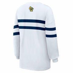 Milwaukee Brewers WEAR by Erin Andrews Women's Oversized Long Sleeve Striped T-Shirt Sale