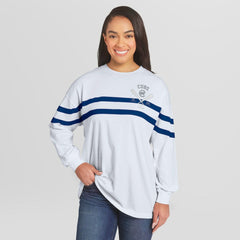 Chicago Cubs WEAR by Erin Andrews Women's Oversized Long Sleeve Striped T-Shirt Lifestyle