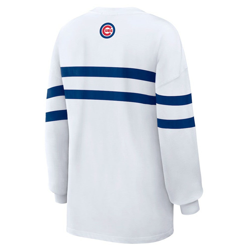Chicago Cubs WEAR by Erin Andrews Women's Oversized Long Sleeve Striped T-Shirt Lifestyle
