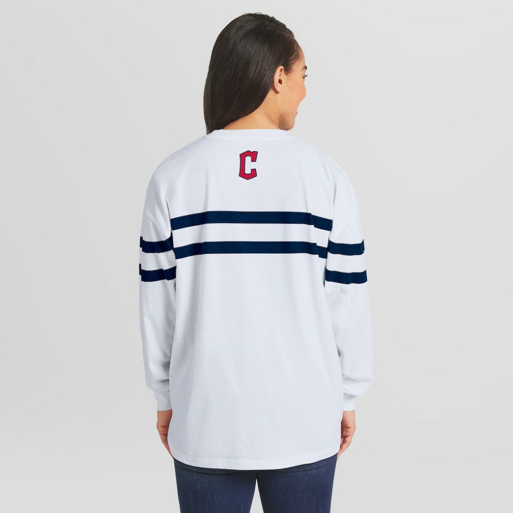 Cleveland Guardians WEAR by Erin Andrews Women's Oversized Long Sleeve Striped T-Shirt Lifestyle