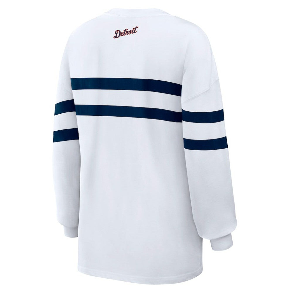 Detroit Tigers WEAR by Erin Andrews Women's Oversized Long Sleeve Striped T-Shirt On Sale