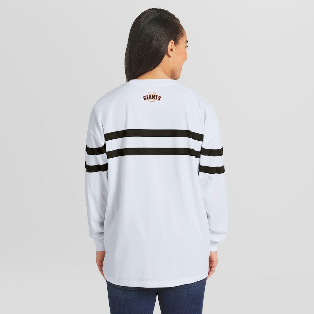 San Francisco Giants WEAR by Erin Andrews Women's Oversized Long Sleeve Striped T-Shirt discount