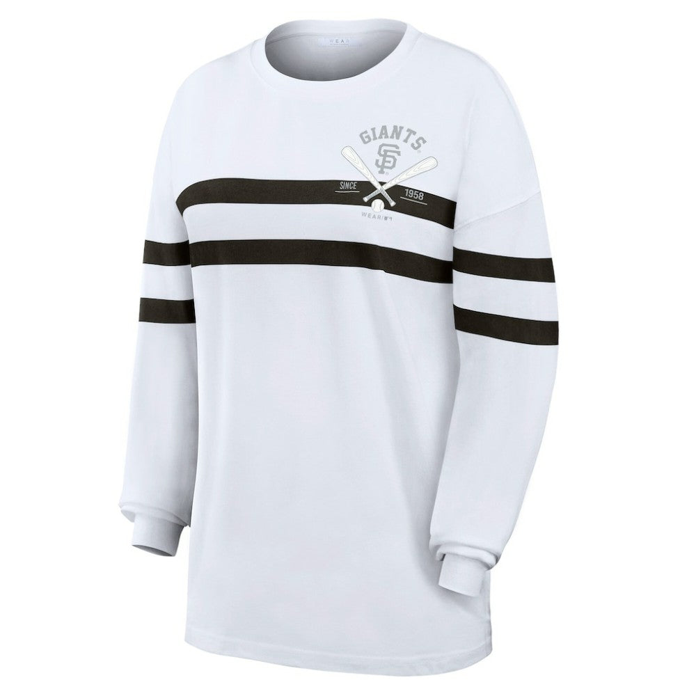 San Francisco Giants WEAR by Erin Andrews Women's Oversized Long Sleeve Striped T-Shirt discount
