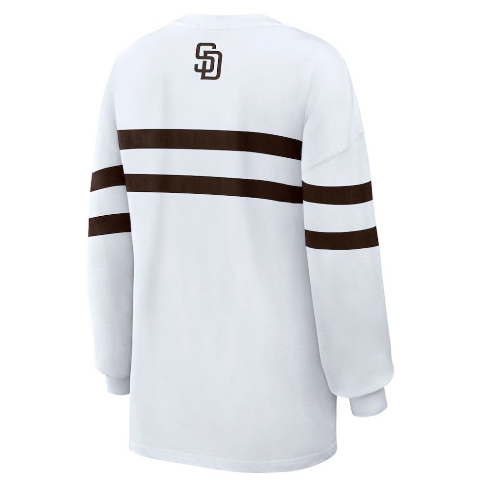 San Diego Padres WEAR by Erin Andrews Women's Oversized Long Sleeve Striped T-Shirt Lifestyle