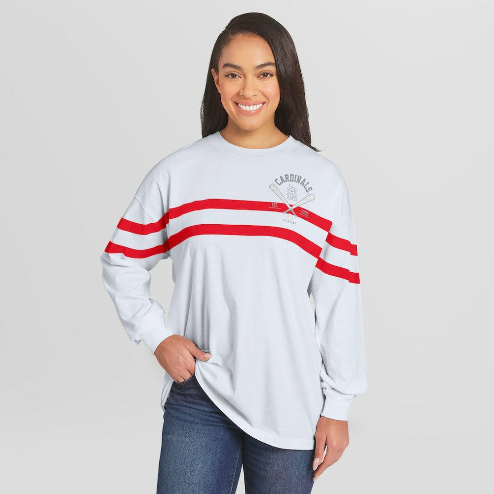St. Louis Cardinals WEAR by Erin Andrews Women's Oversized Long Sleeve Striped T-Shirt discount