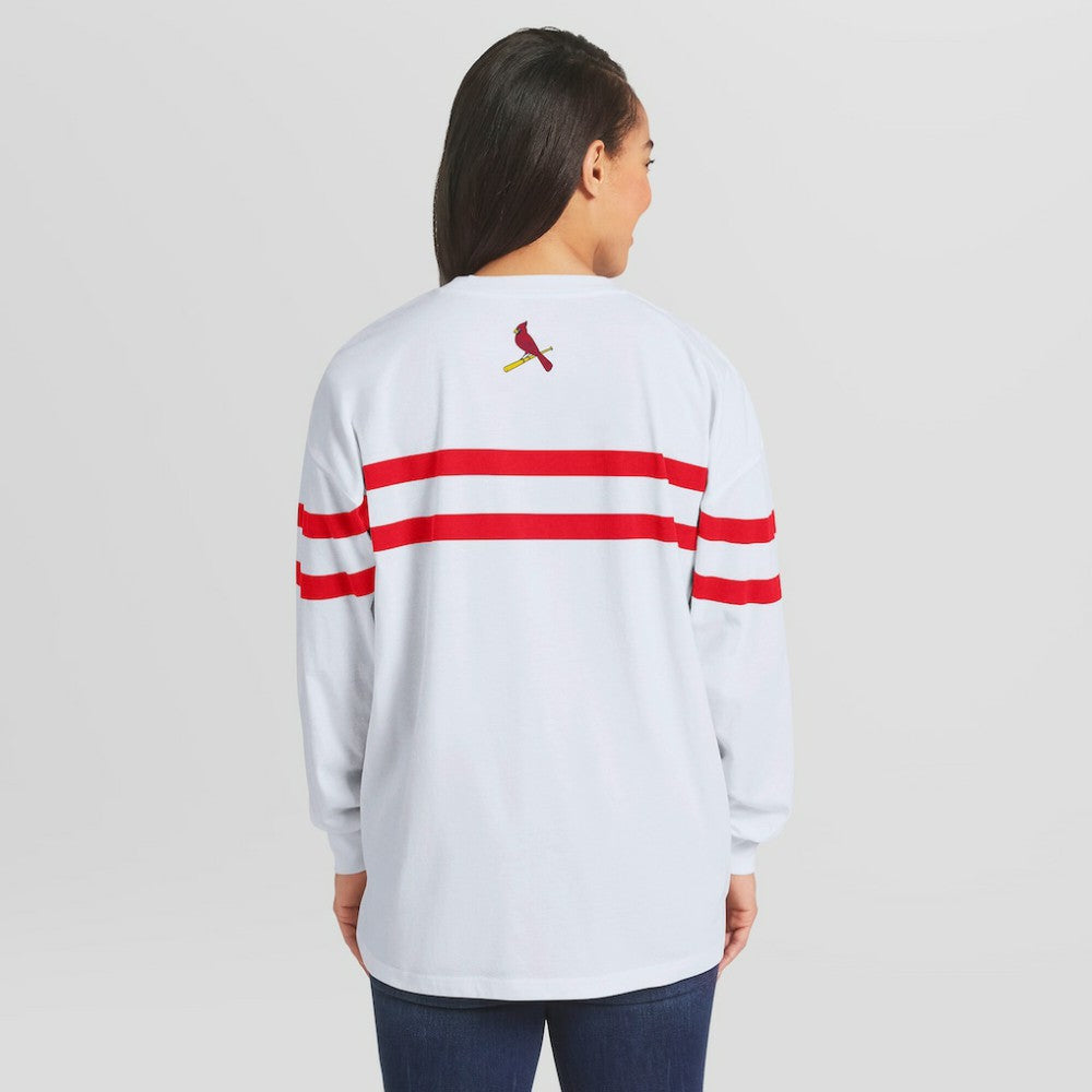 St. Louis Cardinals WEAR by Erin Andrews Women's Oversized Long Sleeve Striped T-Shirt discount