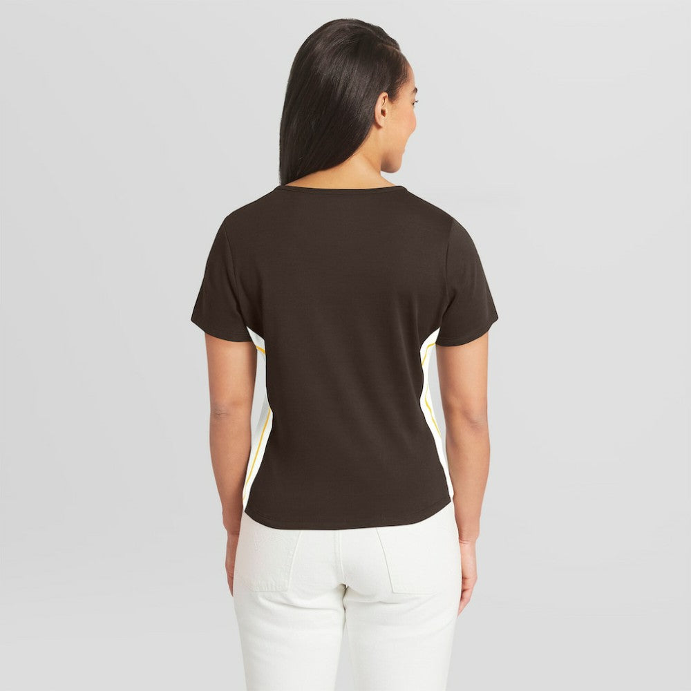 San Diego Padres WEAR by Erin Andrews Women's Notch Neck Cropped T-Shirt Clearance