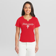 Philadelphia Phillies WEAR by Erin Andrews Women's Notch Neck Cropped T-Shirt Sale