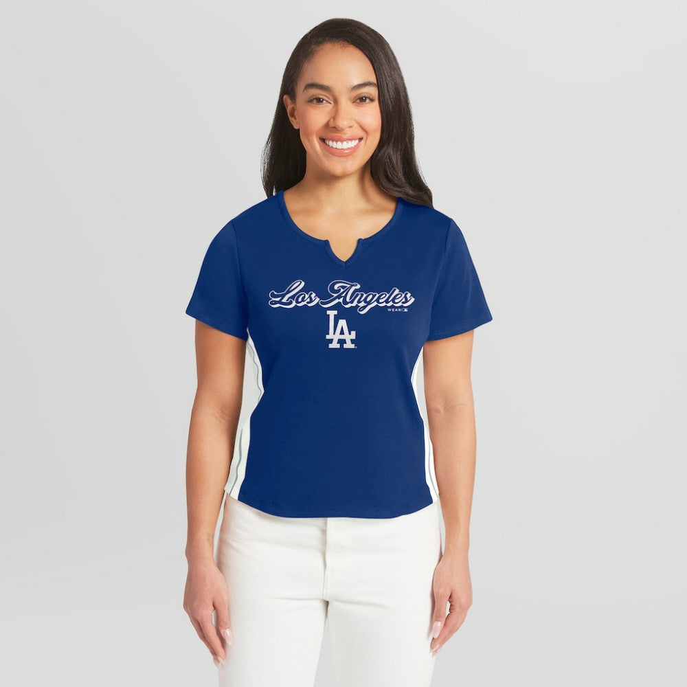 Los Angeles Dodgers WEAR by Erin Andrews Women's Notch Neck Cropped T-Shirt Online