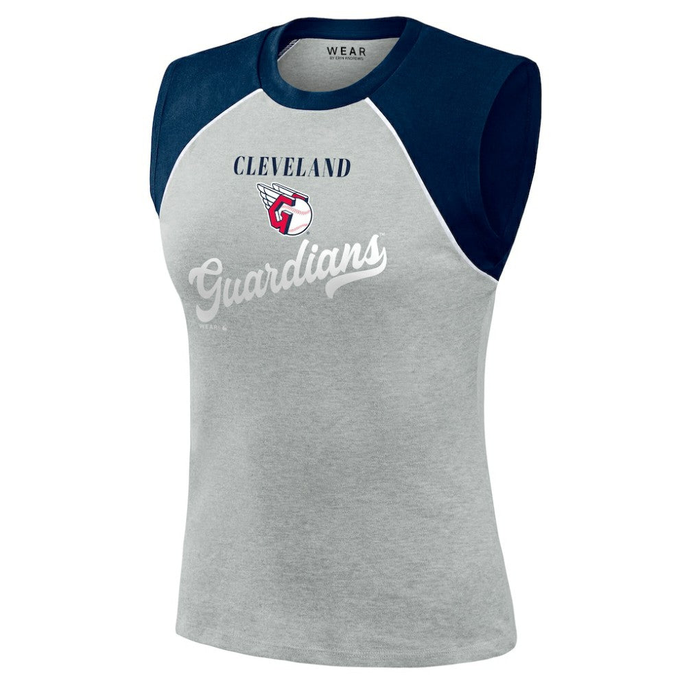 Cleveland Guardians WEAR by Erin Andrews Women's Cropped Raglan Tank Top for sale