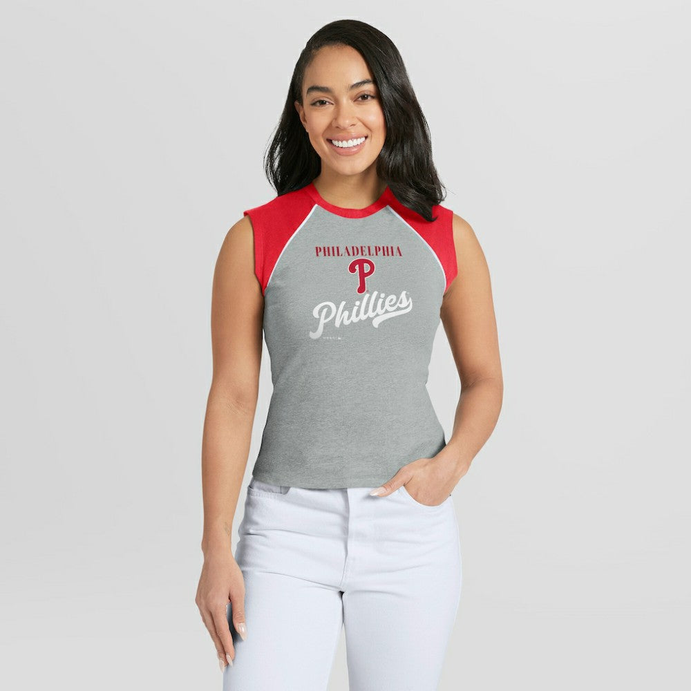 Philadelphia Phillies WEAR by Erin Andrews Women's Cropped Raglan Tank Top Online