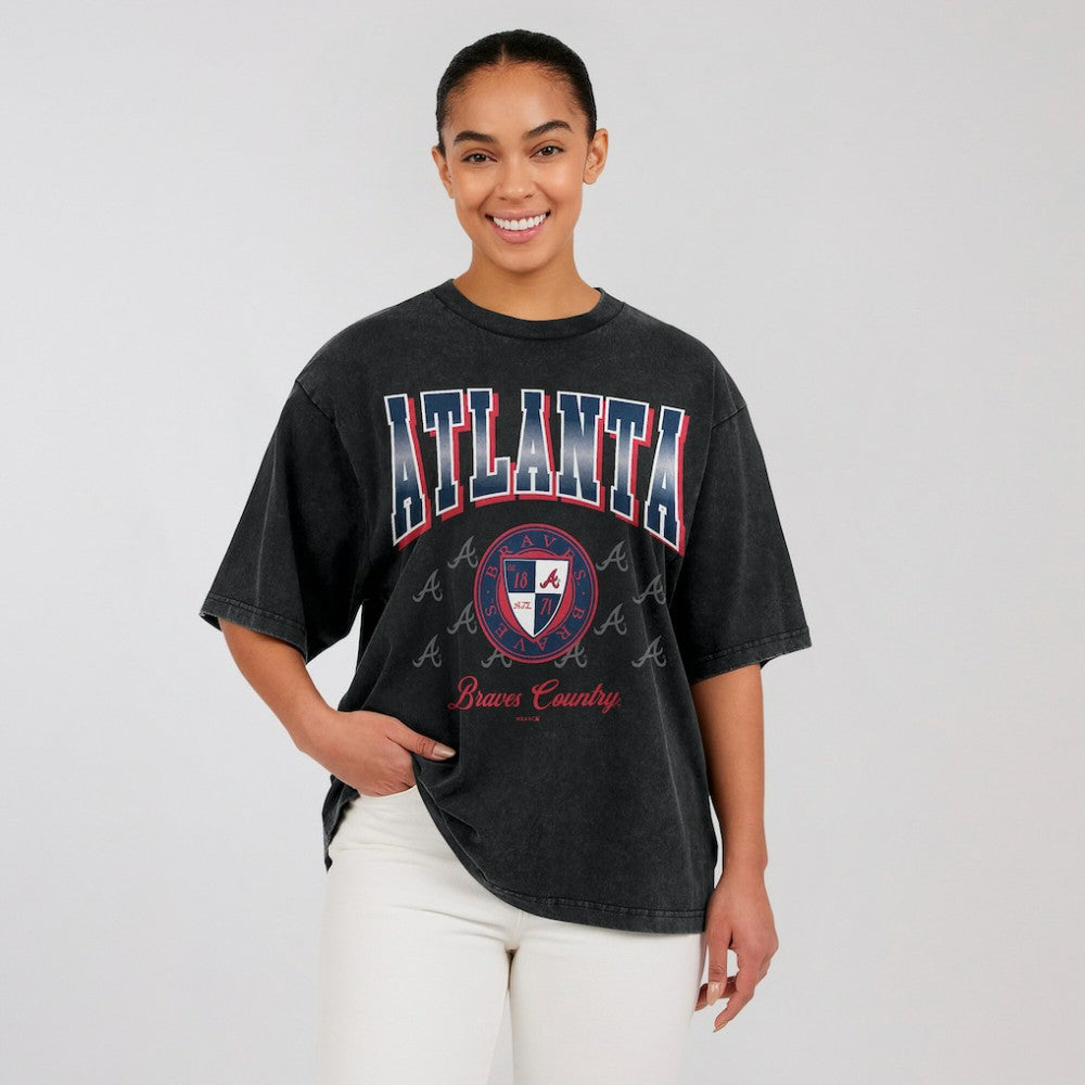 Atlanta Braves WEAR by Erin Andrews Women's Oversized Boyfriend T-Shirt discount