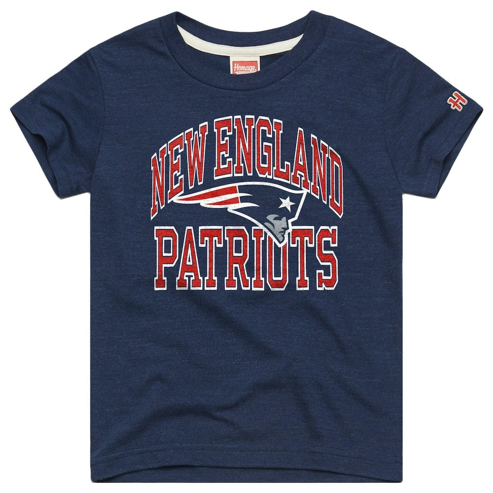 New England Patriots Homage Youth Arch Tri-Blend T-Shirt Navy - NFL