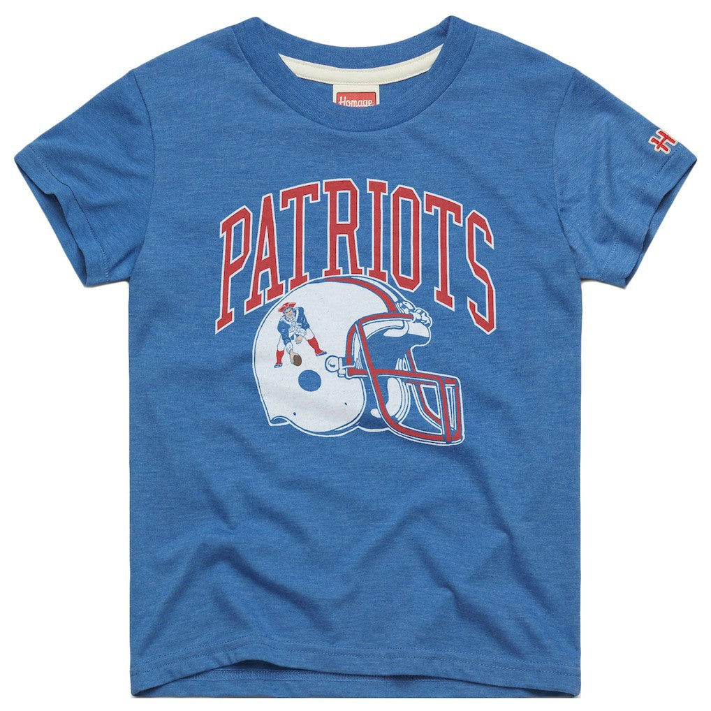 New England Patriots Homage Youth Helmet Retro Tri-Blend T-Shirt Royal - NFL