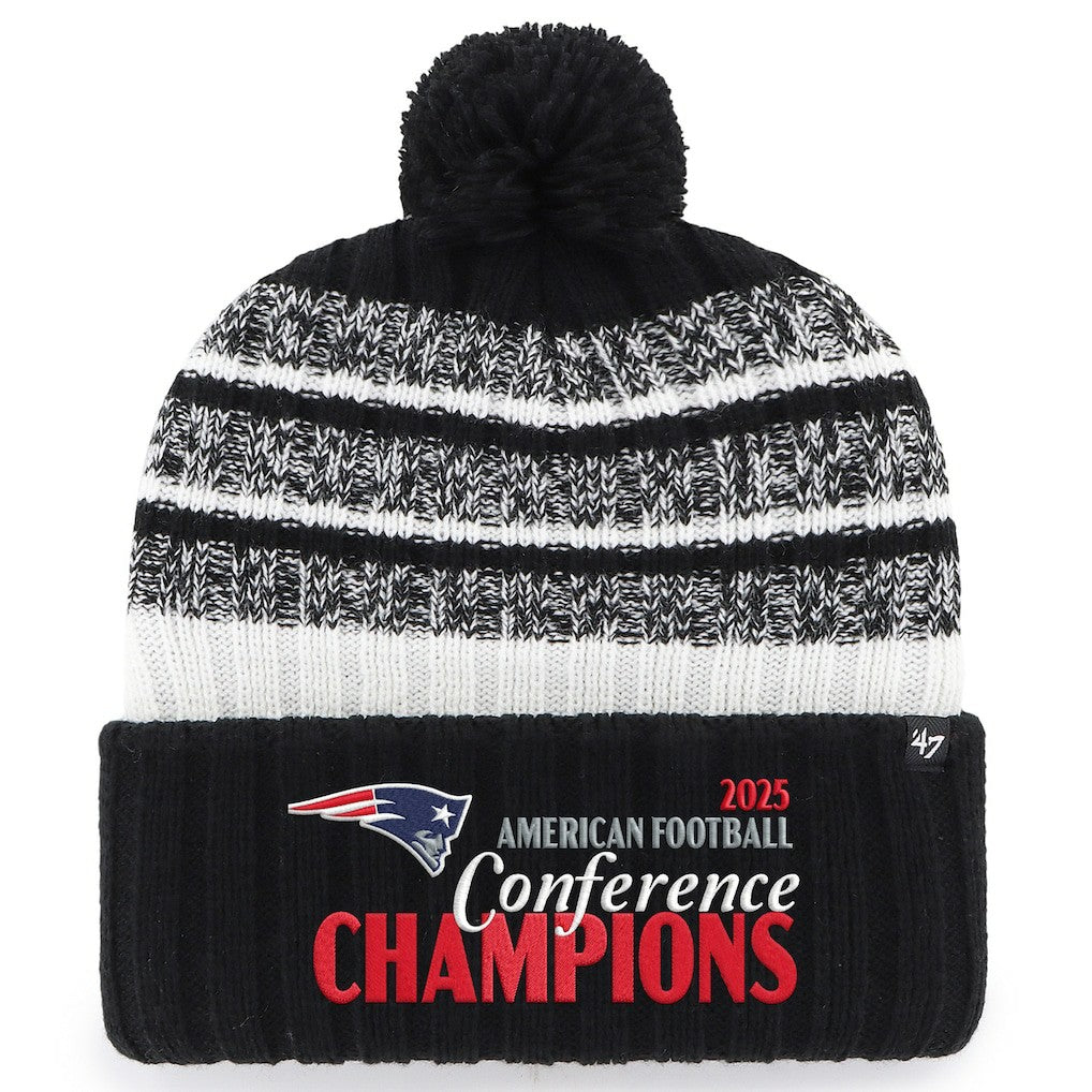 New England Patriots '47 2025 AFC Champions Tavern Cuffed Knit Hat with Pom Black - NFL
