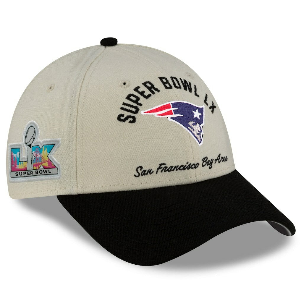 New England Patriots New Era Super Bowl LX 9FORTY Adjustable Hat Cream/Black - NFL