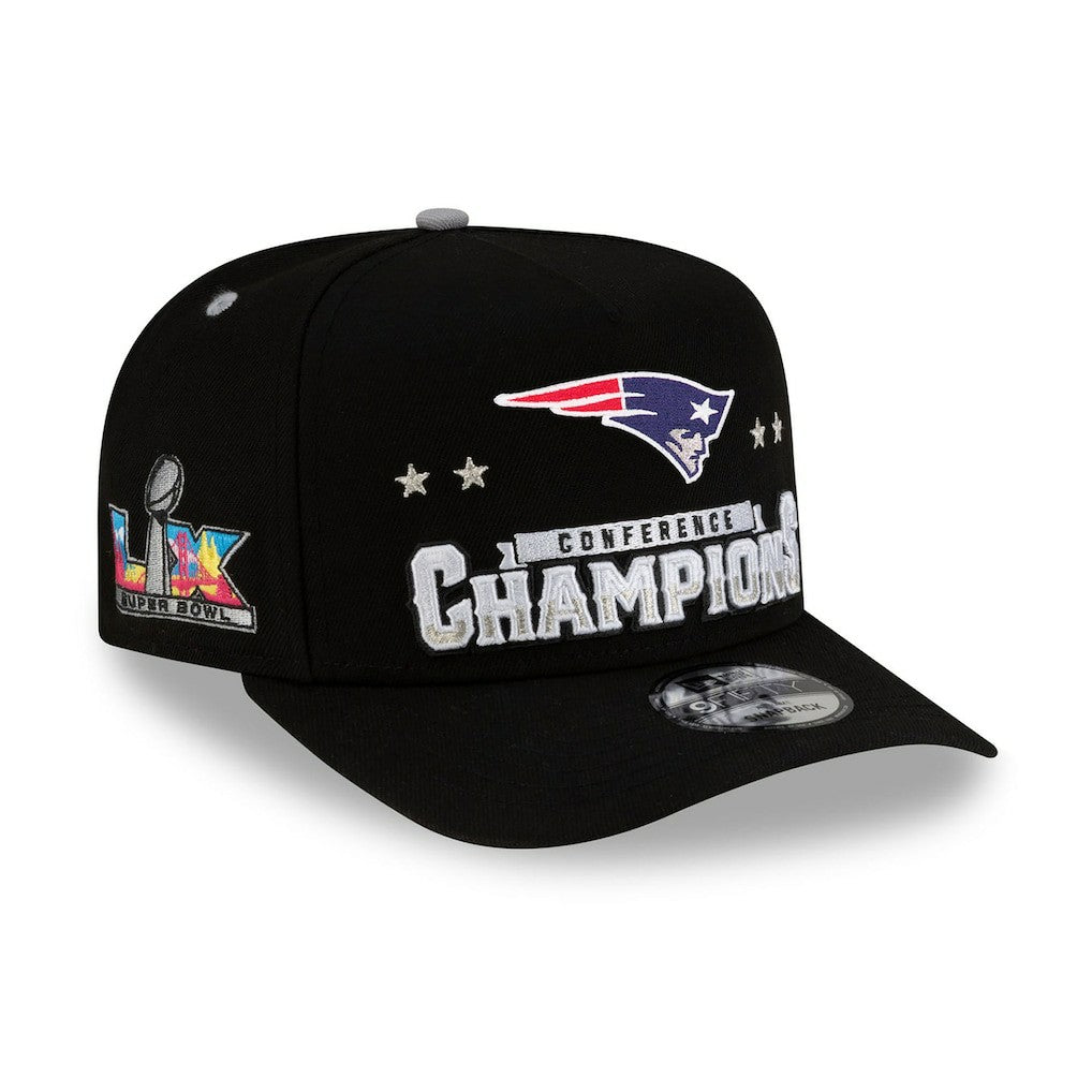 New England Patriots New Era 2025 AFC Champions Locker Room Trophy Collection A-Frame 9FIFTY Snapback Hat Black - NFL