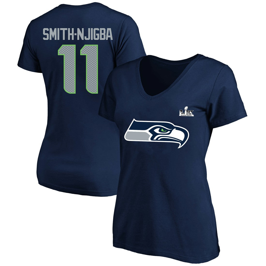 Jaxon Smith-Njigba Seattle Seahawks Women's Super Bowl LX Patch Plus Size Name & Number V-Neck T-Shirt College Navy - Fanatics