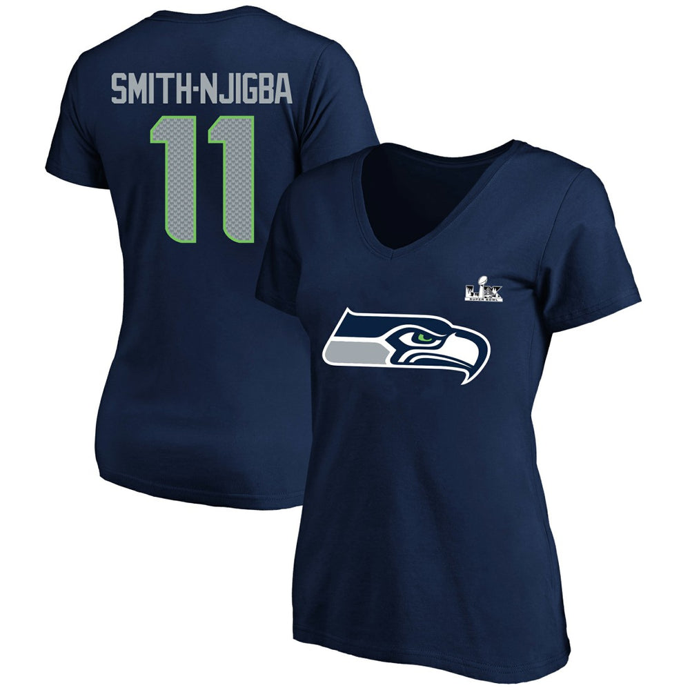 Jaxon Smith-Njigba Seattle Seahawks Women's Super Bowl LX Patch Plus Size Name & Number V-Neck T-Shirt College Navy - Fanatics