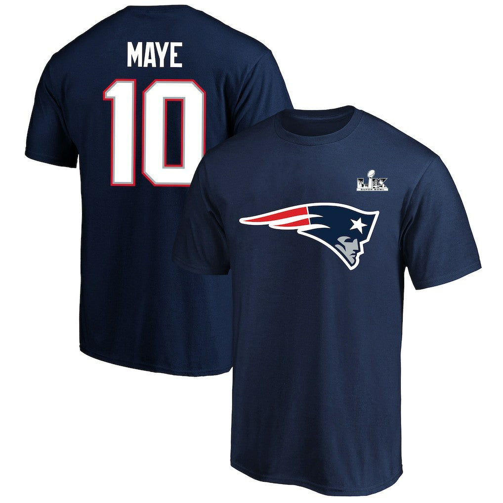 Drake Maye New England Patriots Super Bowl LX Patch Big & Tall Name & Number T-Shirt Navy - Fanatics