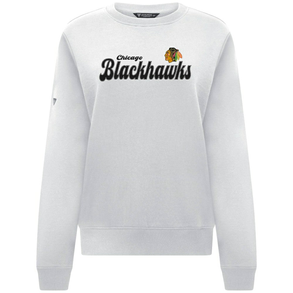 Chicago Blackhawks Levelwear Women's Yvette Big Script Tri-Blend Sweatshirt White