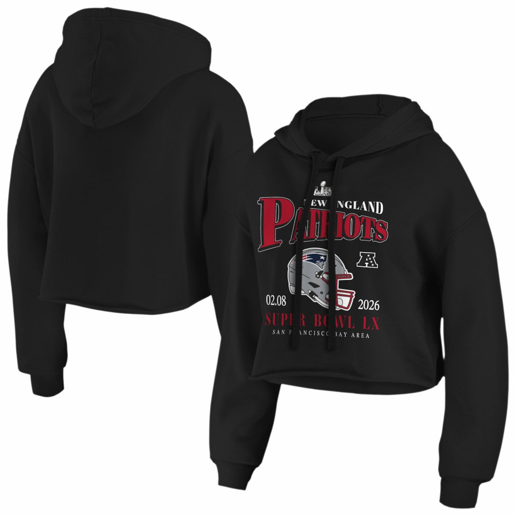 New England Patriots WEAR by Erin Andrews Women's Super Bowl LX Cropped Hoodie Black - NFL
