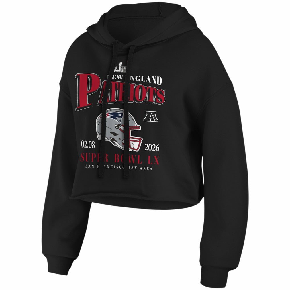 New England Patriots WEAR by Erin Andrews Women's Super Bowl LX Cropped Hoodie Black - NFL
