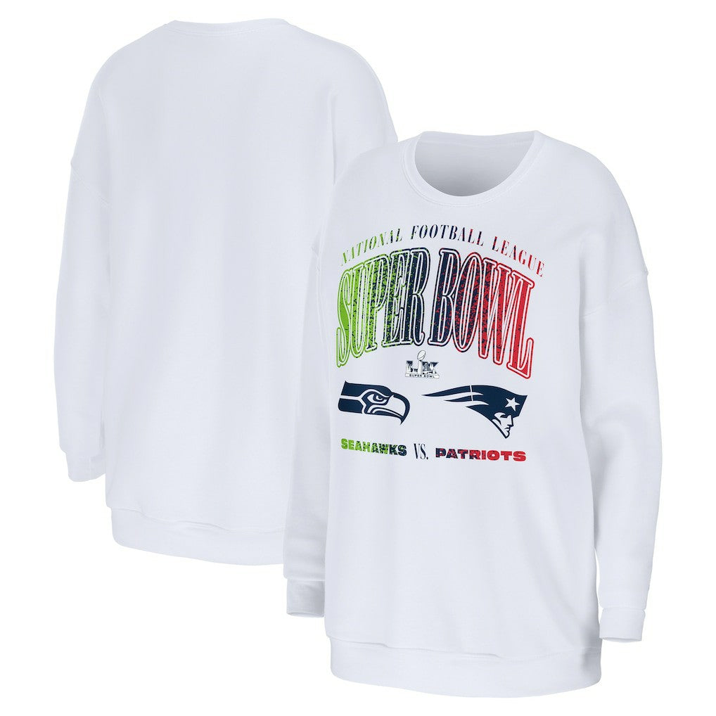 New England Patriots vs. Seattle Seahawks WEAR by Erin Andrews Women's Super Bowl LX Matchup Sweatshirt White - NFL