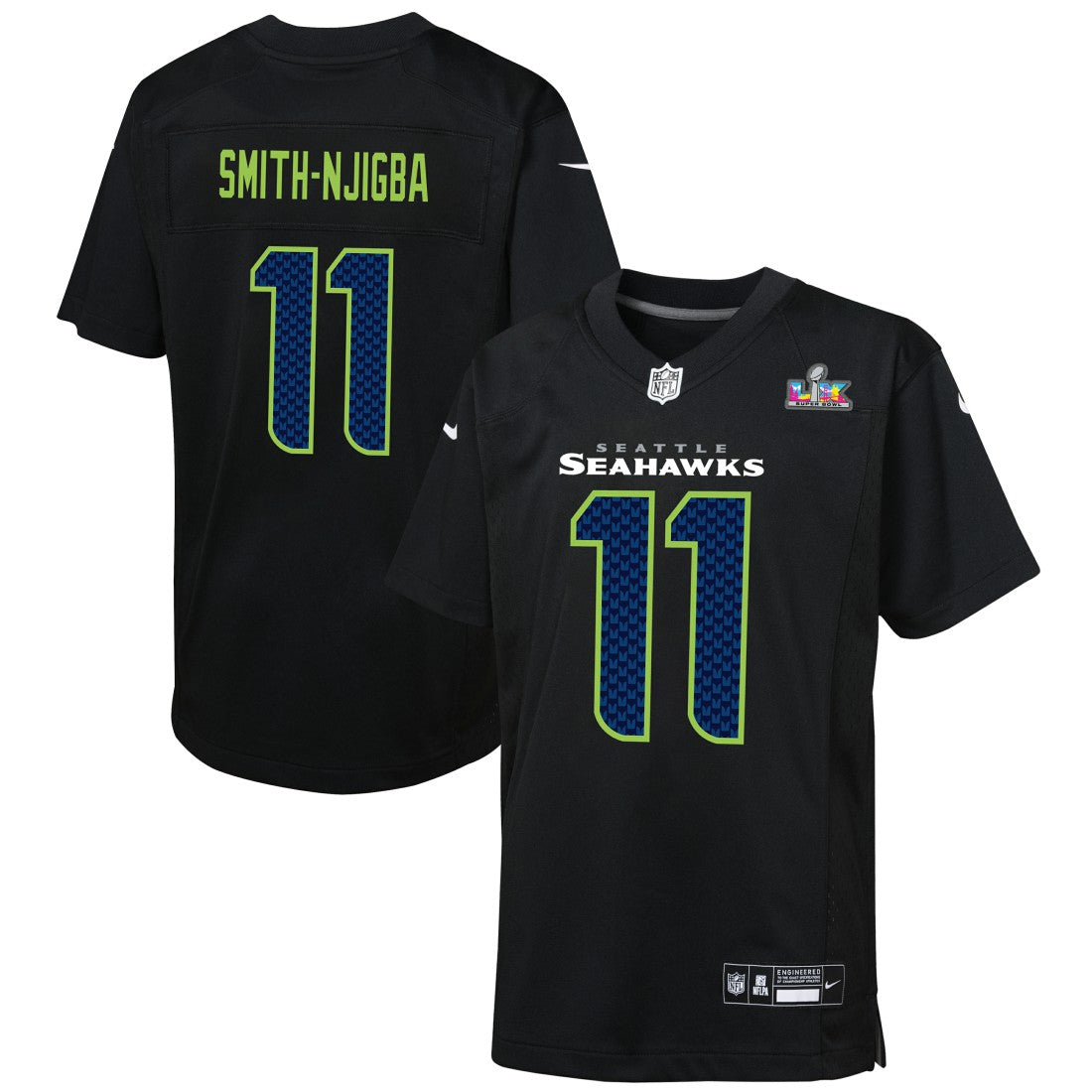 Jaxon Smith-Njigba Seattle Seahawks Youth Super Bowl LX Patch Carbon Fashion Game Jersey - Black | NFL Jerseys
