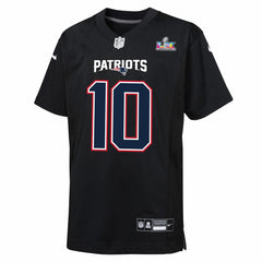 Drake Maye New England Patriots Youth Super Bowl LX Patch Carbon Fashion Game Jersey Black - Nike