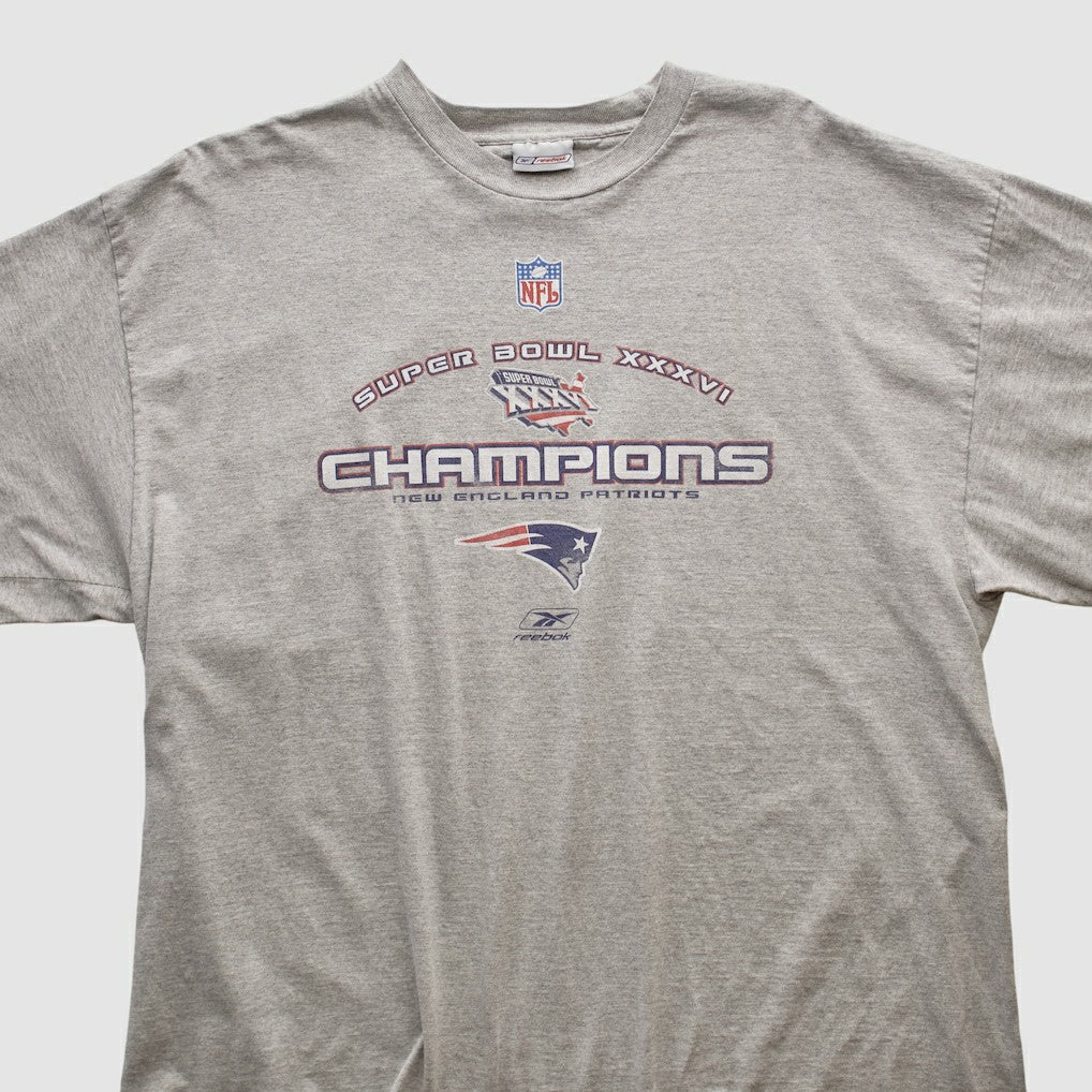 New England Patriots Reebok 2002 T-shirt Heather Gray Vintage - Fanatics