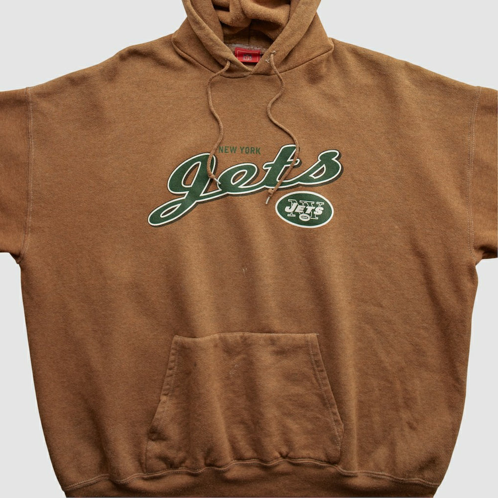 New York Jets NFL 2000s Hooded Pullover Sweatshirt Brown Vintage - Fanatics