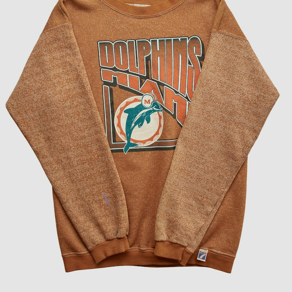 Miami Dolphins Logo 7 90s Pullover Sweatshirt Brown Vintage - Fanatics