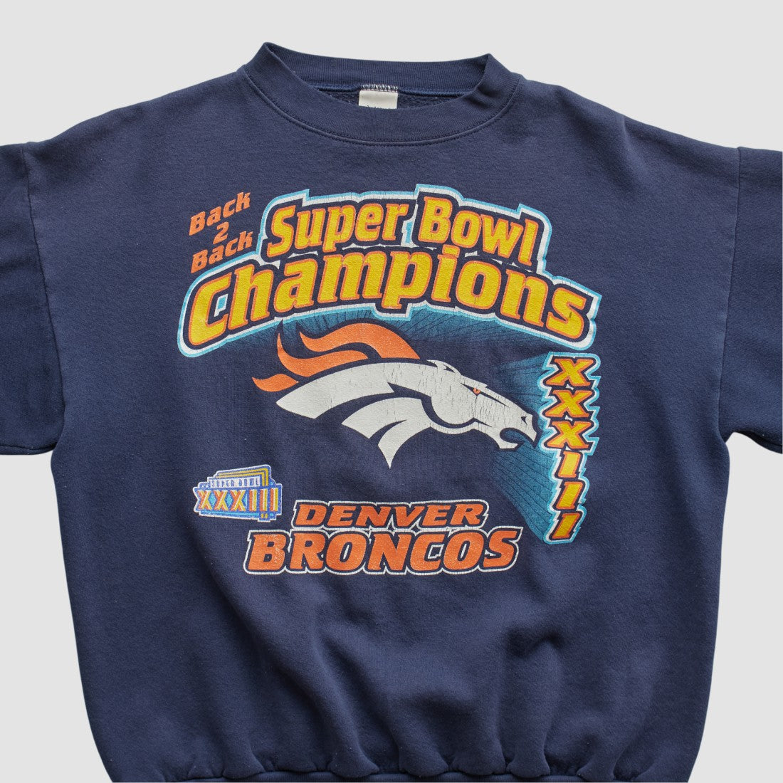Denver Broncos Logo 7 1999 Pullover Sweatshirt Navy Vintage - Fanatics