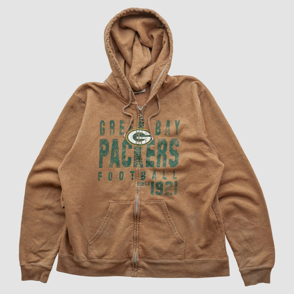 Green Bay Packers NFL 2000s Hooded Full Zip Sweatshirt Tan Vintage - Fanatics