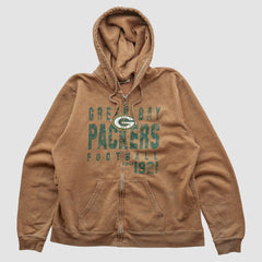 Green Bay Packers NFL 2000s Hooded Full Zip Sweatshirt Tan Vintage - Fanatics