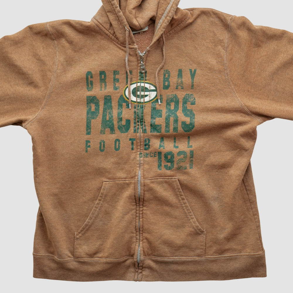 Green Bay Packers NFL 2000s Hooded Full Zip Sweatshirt Tan Vintage - Fanatics
