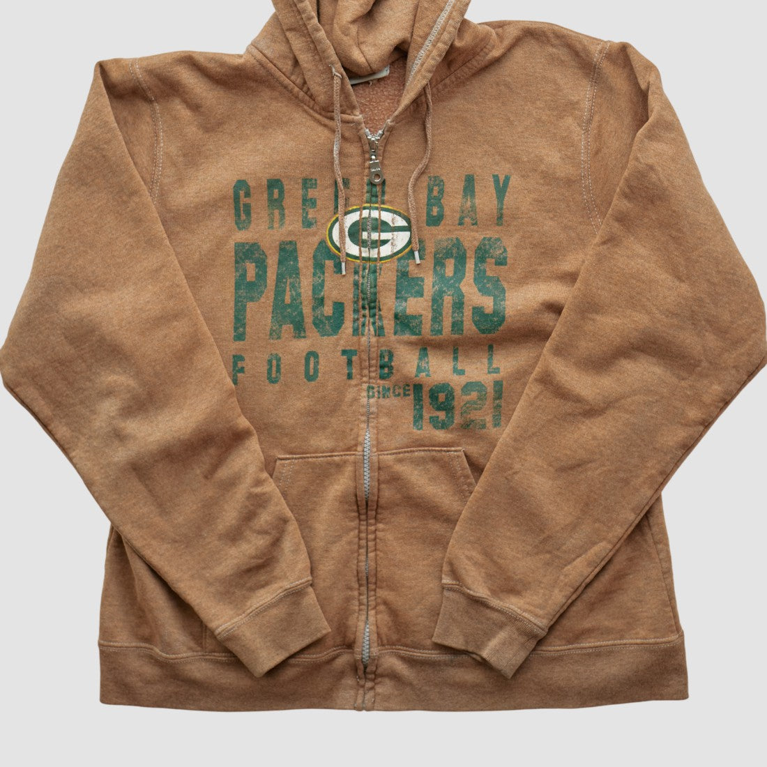 Green Bay Packers NFL 2000s Hooded Full Zip Sweatshirt Tan Vintage - Fanatics