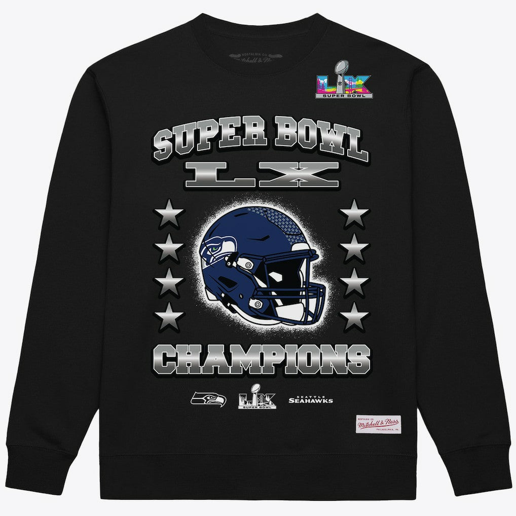 Seattle Seahawks Super Bowl LX Champions Helmet Sweatshirt Black - Mitchell & Ness