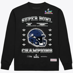 Seattle Seahawks Super Bowl LX Champions Helmet Sweatshirt Black - Mitchell & Ness