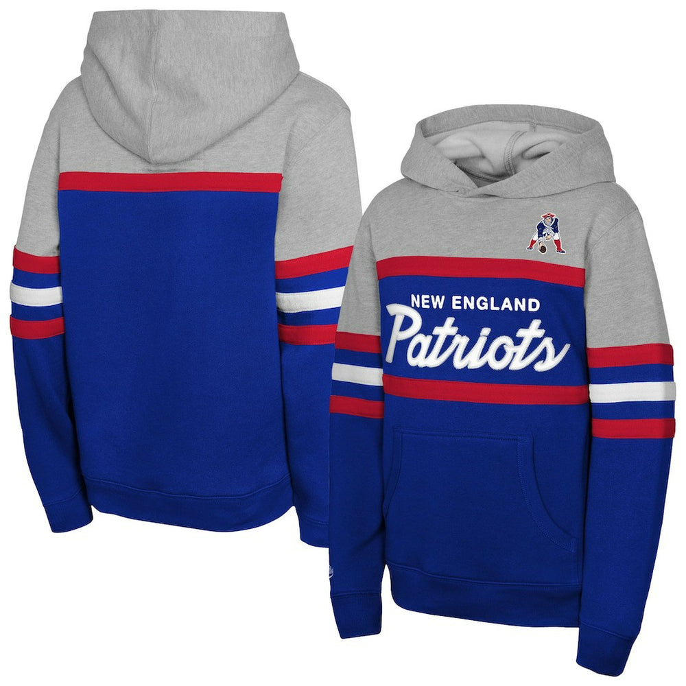 New England Patriots Throwback Head Coach Pullover Hoodie Royal - Mitchell & Ness