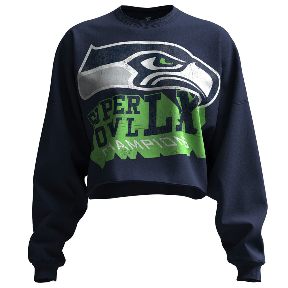 Seattle Seahawks Spirit Jersey Women's Super Bowl LX Champions Cropped Long Sleeve T-Shirt College Navy - NFL