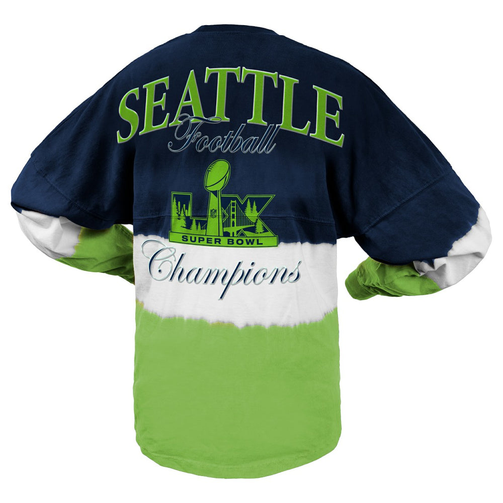 Seattle Seahawks Spirit Jersey Women's Super Bowl LX Champions Horizontal Ombre Long Sleeve T-Shirt College Navy/Neon Green - NFL