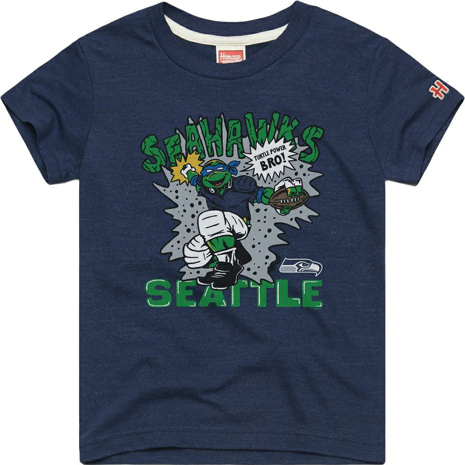 Leonardo Seattle Seahawks Homage Youth TMNT Tri-Blend T-Shirt College Navy - NFL