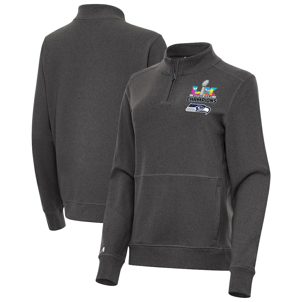 Seattle Seahawks Antigua Women's Super Bowl LX Champions Crush Quarter-Zip Pullover Charcoal - NFL