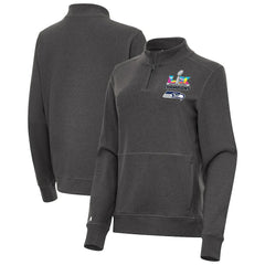 Seattle Seahawks Antigua Women's Super Bowl LX Champions Crush Quarter-Zip Pullover Charcoal - NFL